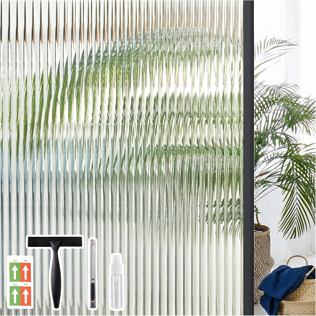 Coavas Reeded Glass Window Privacy Film, 3D Fluted, 17.5"X78.7"