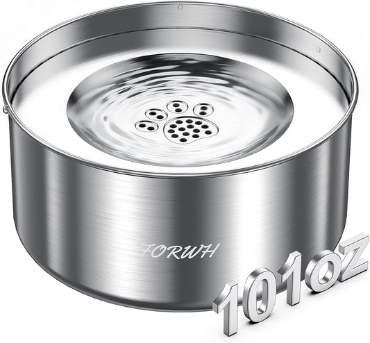 304 Stainless Steel Dog Water Bowl No Spill, 101Oz/3L Large Capacity Pet Water Dispenser with Floating Disk, Non-Slip Slow Drink Feeder for Cat, Anti-Gulping & Splash Proof for Travel, Car & Home