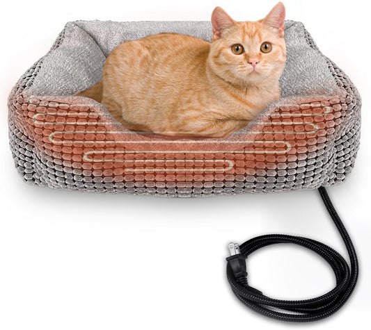 MARUNDA Heated Cats Bed for Indoor Use, Electric Heated Pets Heating for and Small Dogs, Washable Pets Bed with Automatic Heating Pad (23X20X7 Grey)