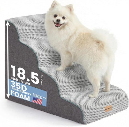 Gardner Pet 4-Step Dog Stairs for Small Dogs 18.5" H, Curved 4-Step Pet Stairs, Dog Steps for High Bed (18-20 In), Couch with Durable Non-Slip Waterproof Fabric Cover and Certipur-Us Certified Foam