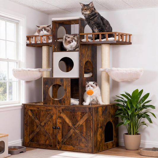 Heybly Cat Tree with Litter Box Enclosure for Indoor Big Cat HCT110SR