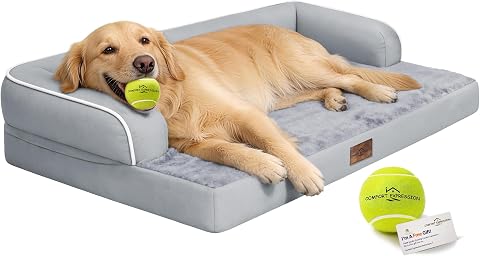 CWAWZ Extra Large Dog Bed, Orthopedic XL Dog Bed with Cooling Gel Memory Foam, Waterproof Pet Bed with Removable Washable Cover, 42" Pet Sofa Couch Dutch Velvet with Bone Toy, Dark Gray