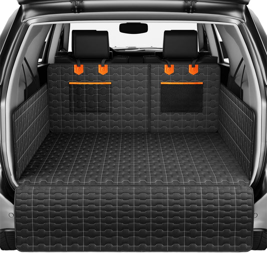 IJVAE SUV Cargo Liner for Dogs, Waterproof Dog Trunk Cover with Bumper Flap Protector, Pet Cargo Mat for Suvs Sedans Vans, Non-Slip Scratchproof Dog Seat Cover，Large Size Universal Fit, Black