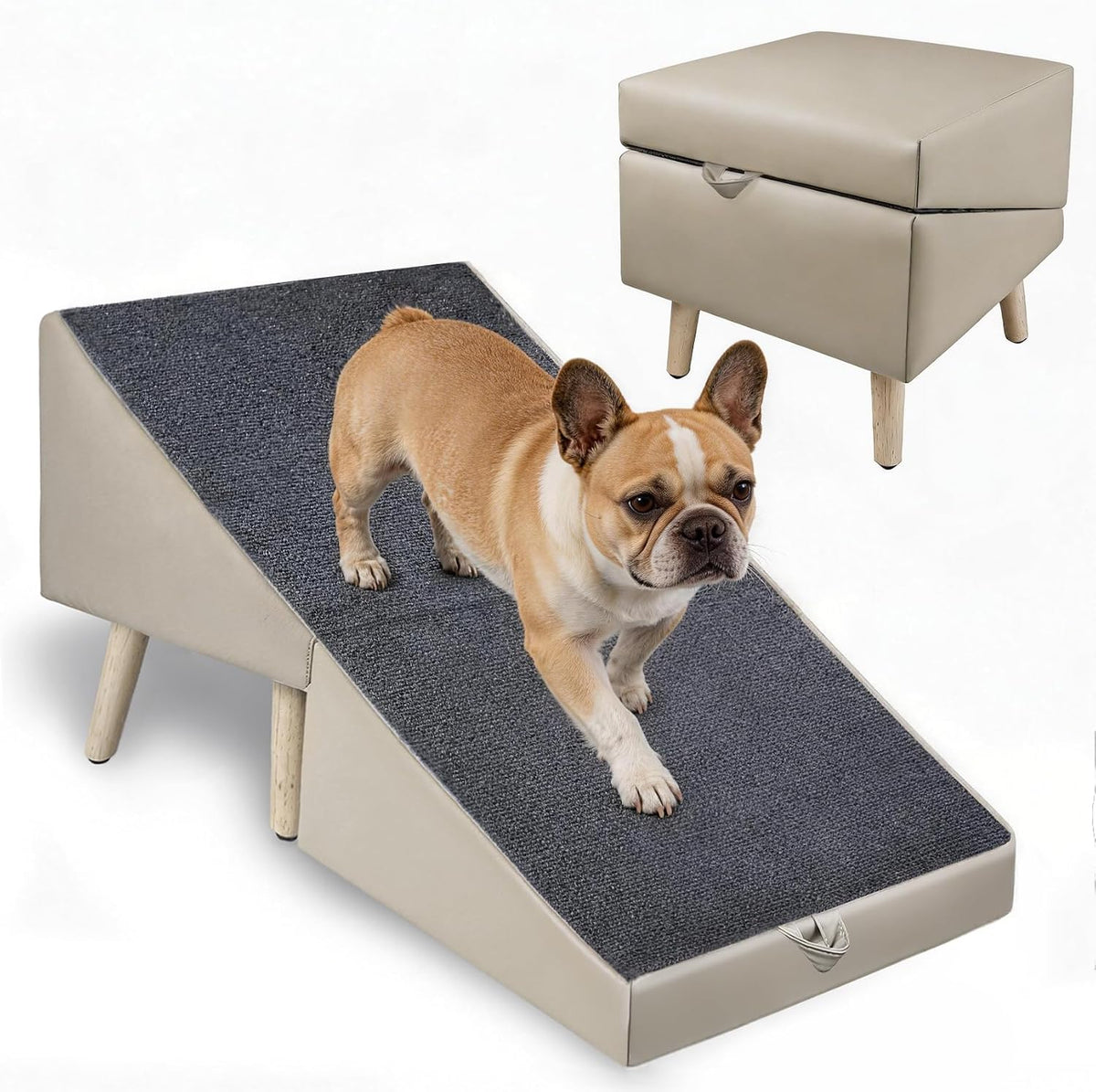 2 in 1 Ottoman Dog Ramp for Couch,Stable Folding Ramp for Small Dogs
