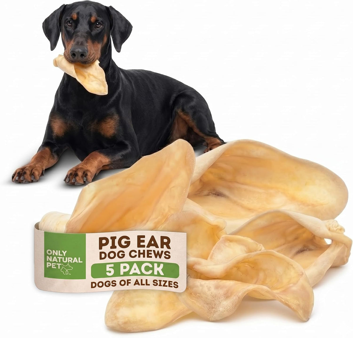 Only Natural Pet Pig Ear Chews for Dogs, Natural Pork 5Ct Single Ingredient
