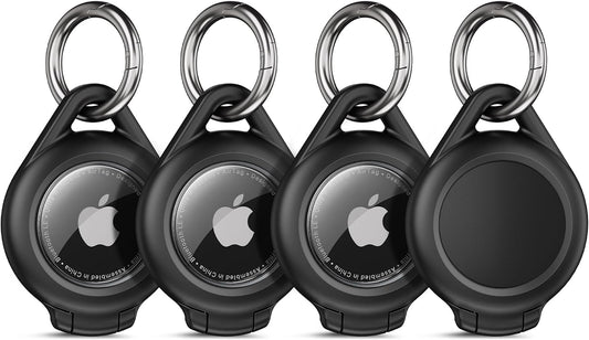 Waterproof Airtag Holder, 4 Pack Airtag Keychain Holder with Keyring, Black