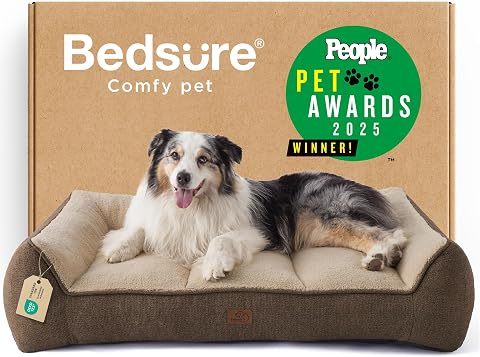 WINDRACING Orthopedic Dog Beds for Large Dogs 40X28 Inch, L Shape Waterproof Dog Bed with Bolster Sides, Washable Big Pet Bed with Removable Cover & Non-Slip Bottom, Gray