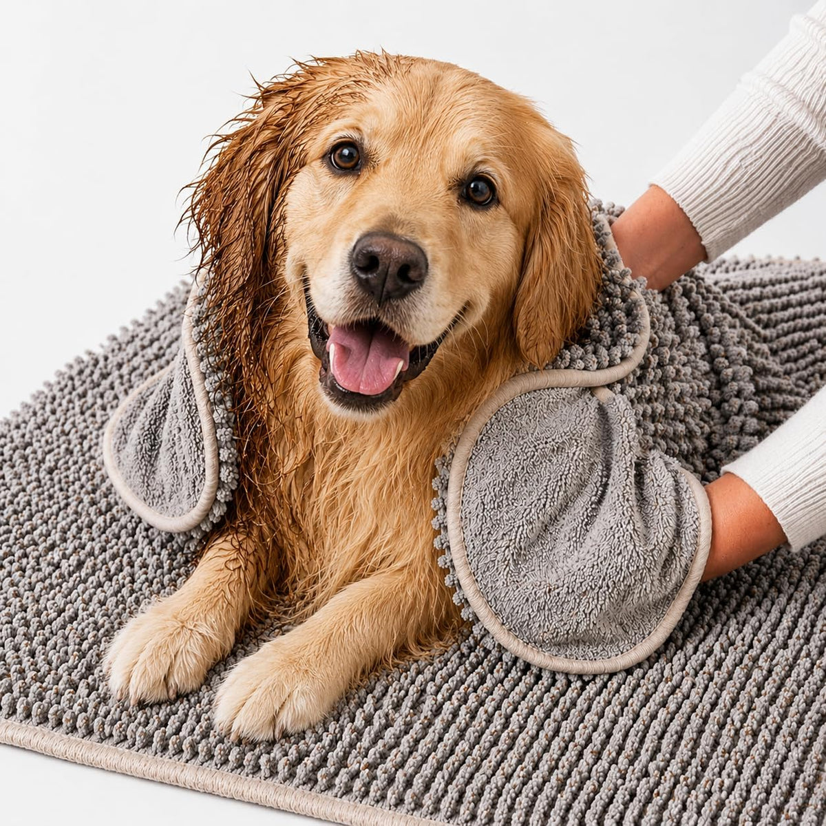 Muddy Mat Doggy Dryer, Highly Absorbent Microfiber Washable Dog Shammy Quick Drying Towel Absorber - Extra Soft Plush Wrap Chenille Bath Towels to Dry Soggy Large Pets & Small Puppy-Grey 13"X31"