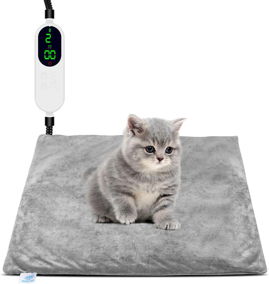 Heated Cat Bed for Indoor Cats, Electric Pet Heating Pad for Dogs Cats with Timer, 9 Level Temperature Cat Heating Pad Waterproof Heated Mat for Puppy Dog Cat (18" X 18")