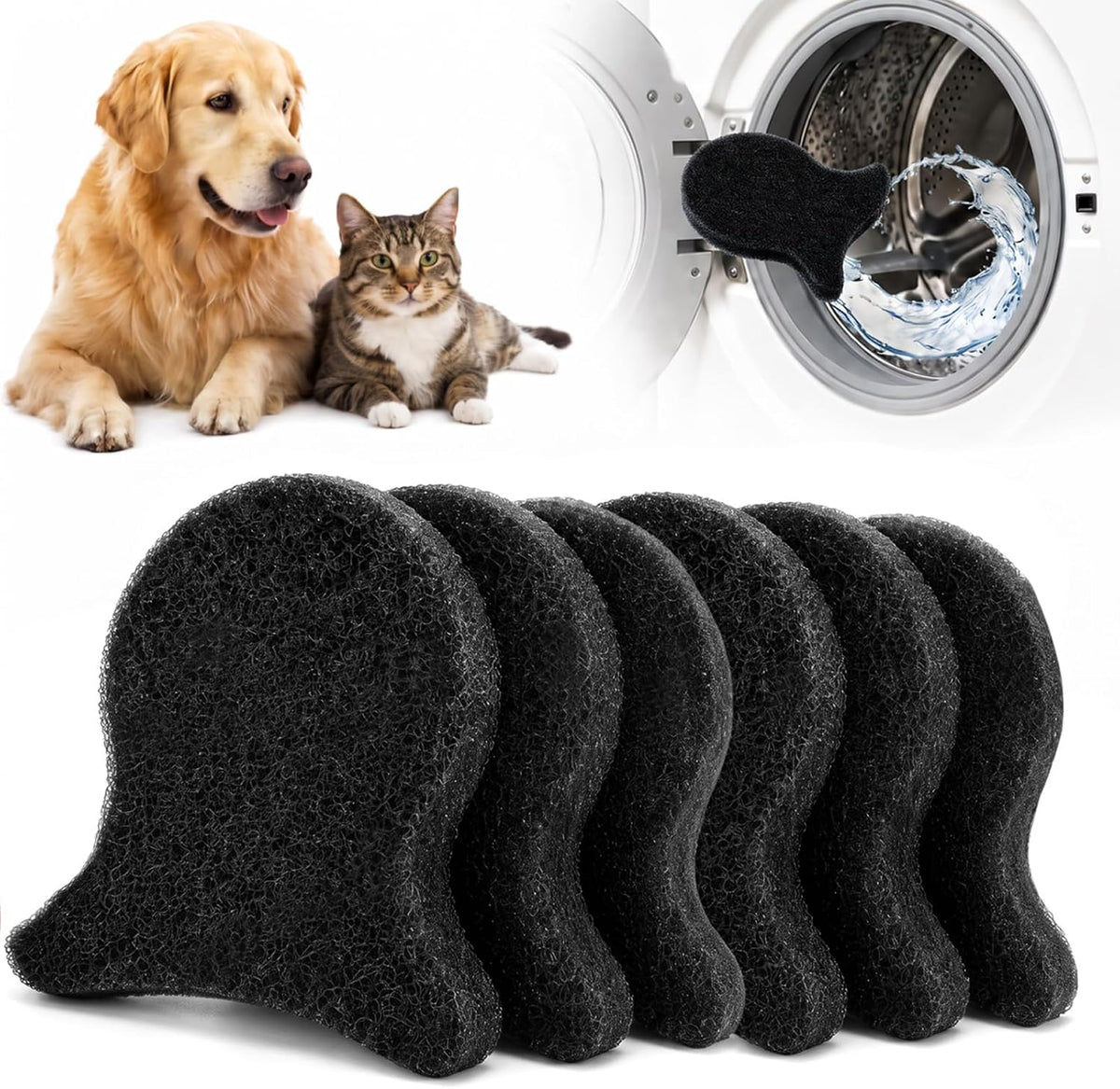 Pet Hair Remover for Laundry, Reusable Pet Hair Catcher(6Pc,Black)