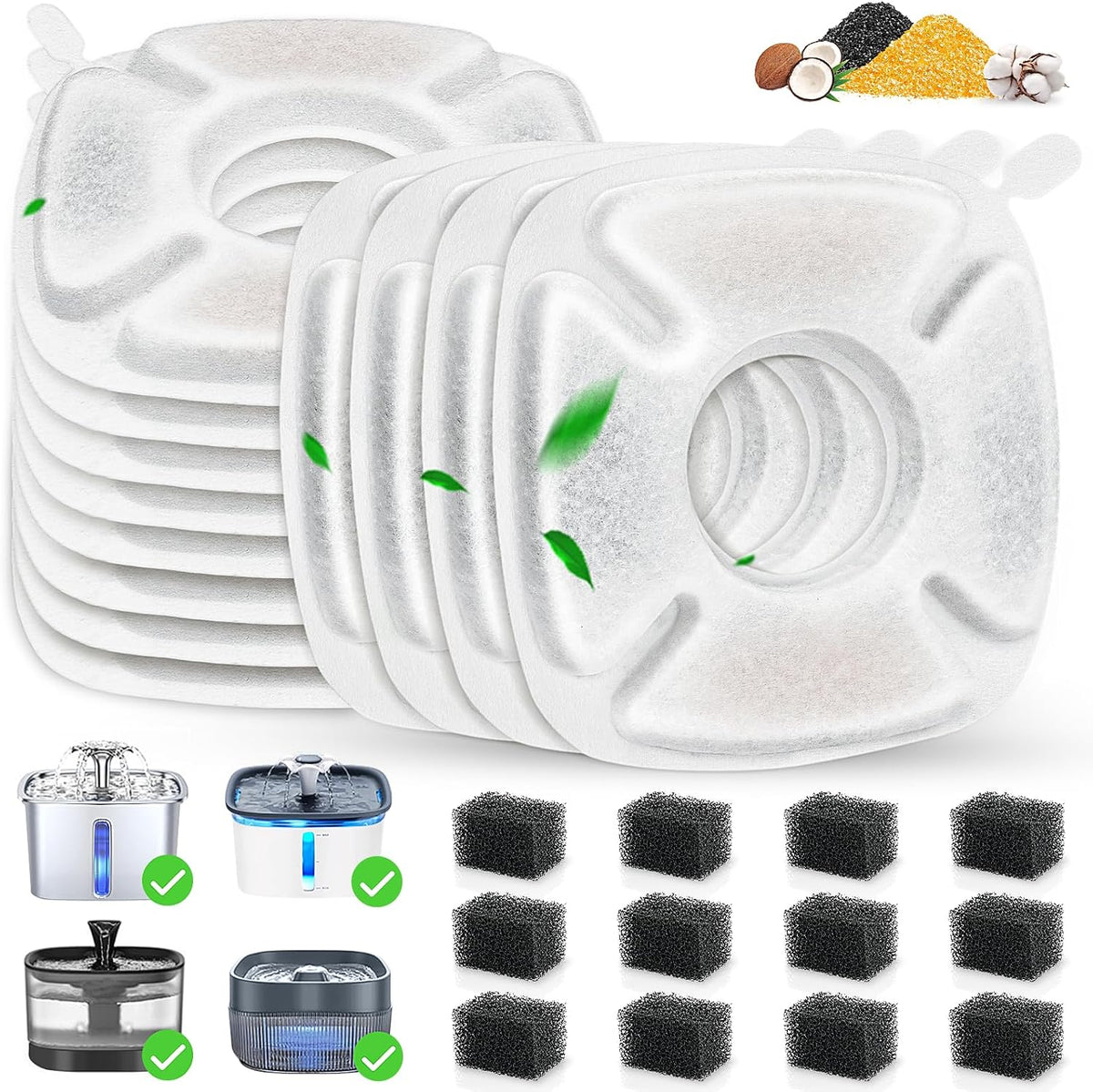 34 Pcs Cat Water Fountain Filters Replacement Compatible with VEKEN 95Oz/2.8L Cat Water Fountain Filters Automatic Dog Water Fountain Filters Pet Fountain