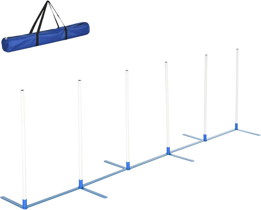 Pawhut Dog Agility Training Equipment Set with Weave Poles Carry Bag White