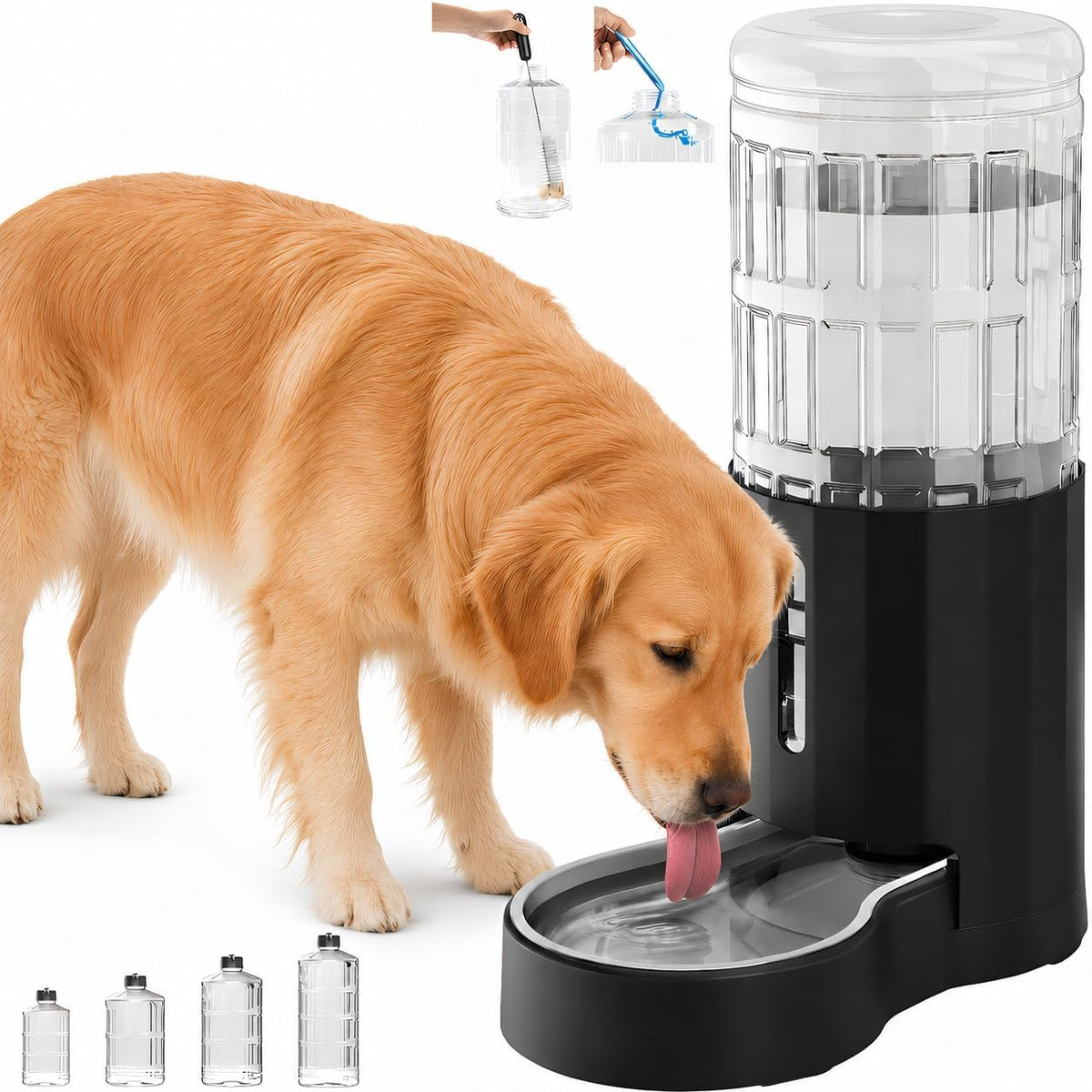 CZPET Dog Water Dispenser, Widen Mouth Gravity Refilling (9.5L, Black)
