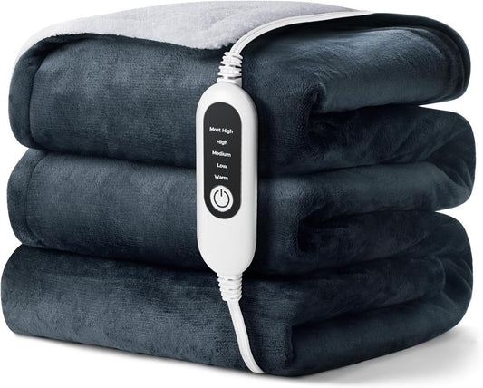 Electric Blanket Throw, Fast Heated Blanket Throw, Soft Silky Flannel Heating Blanket with 5 Heating Level, Double-Sided Heating Throw ETL Certified Machine Washable