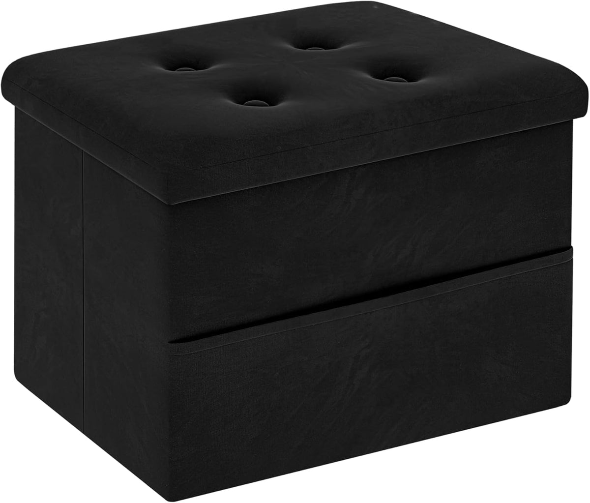 Zoes Homeware Small Storage Ottoman Foot Rest, Velvet Ottoman with Storage and Side Pocket, Black Foot Rest for Couch, Foldable Footstool for Chair, Living Room&Dorm, 16"X12"X12"
