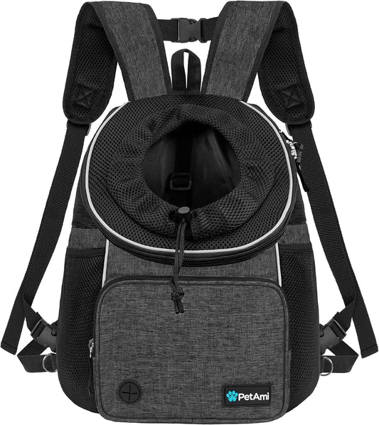 Petami Adjustable Chest Carrier Backpack for Dogs & Cats, Ventilated, Hiking & Camping, up to 15 Lbs, Dark Gray