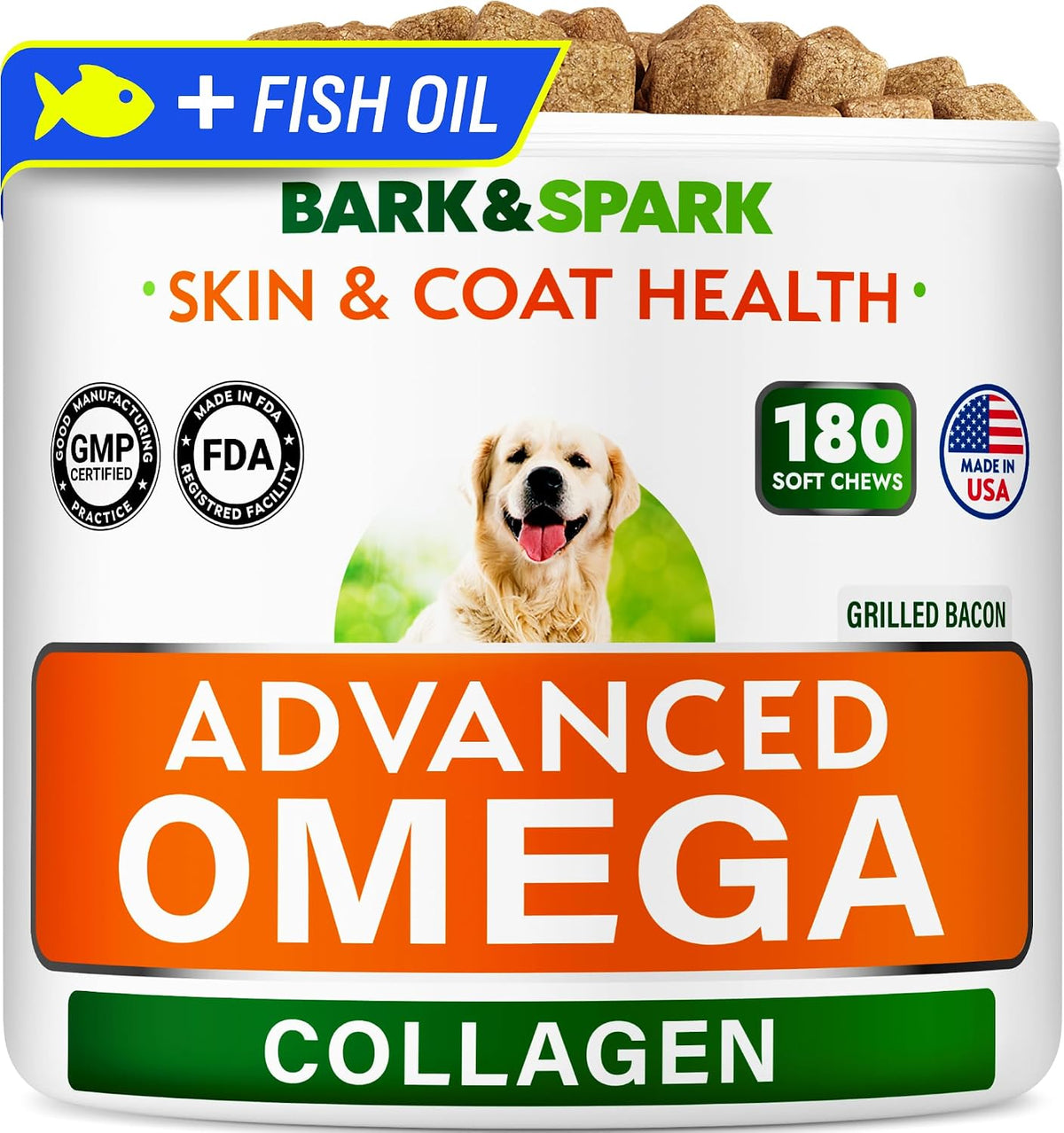 Omega 3 Skin and Coat Supplement for Dogs 200 Chews Dog Fish Oil Supplements with EPA & DHA Fatty Acids Dry Skin Relief for Dogs Shedding Allergy Itching Promotes Heart Hip Joint Health