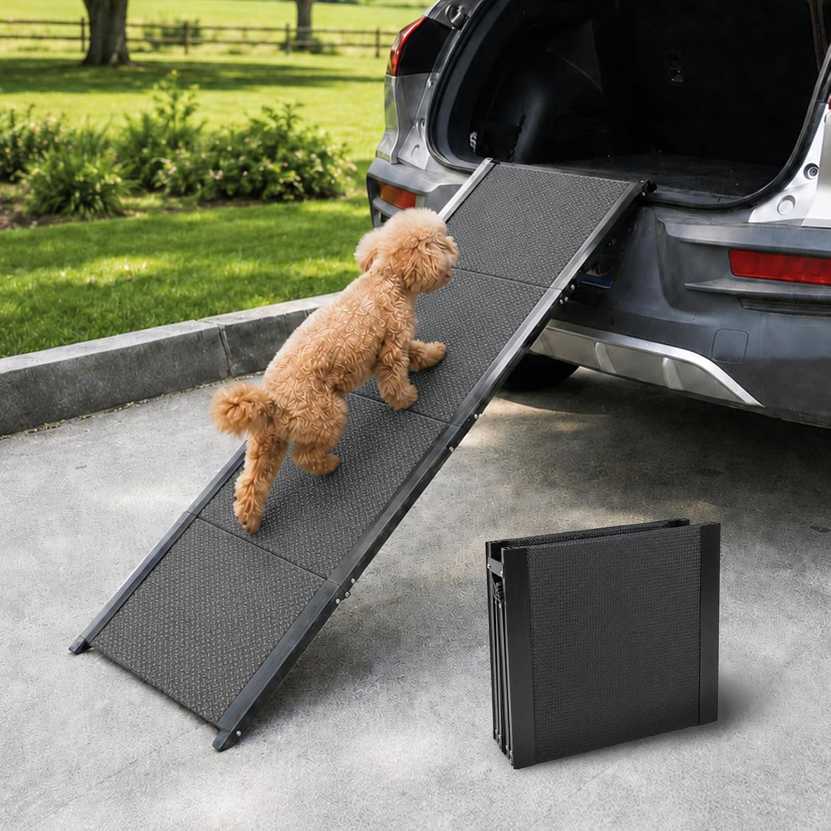 2 Pack Adjustable Foldable Portable Non-Slip Dog Stair Ramps for Stairs