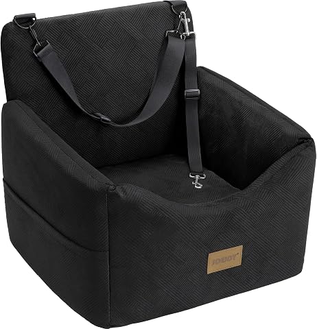 Lealchum Dog Car Seat up to 55Lb,2 Clip-On Safety Adjustable Leashs Car Dog Bed for 2 Small Dogs,Fully Detachable and Washable Pet Car Seat with 2 Storage Pockets,Easy to Install(Black/Grey, Large)