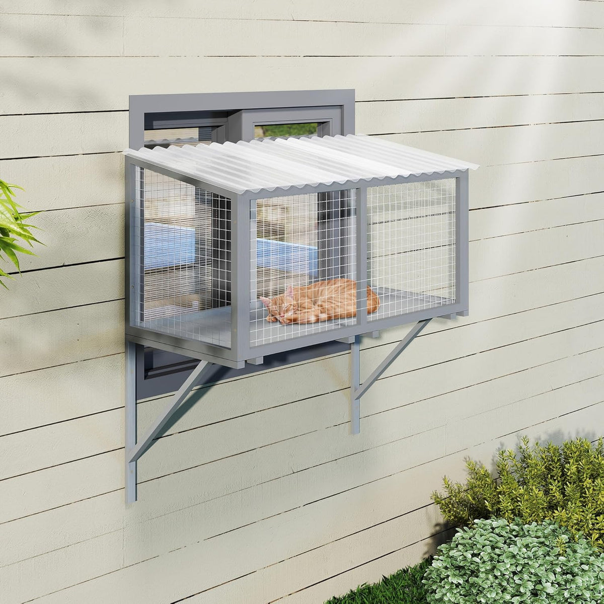 COZIWOW Outdoor Cat Enclosure Wall Catio Window Perch Cat Patio Furniture