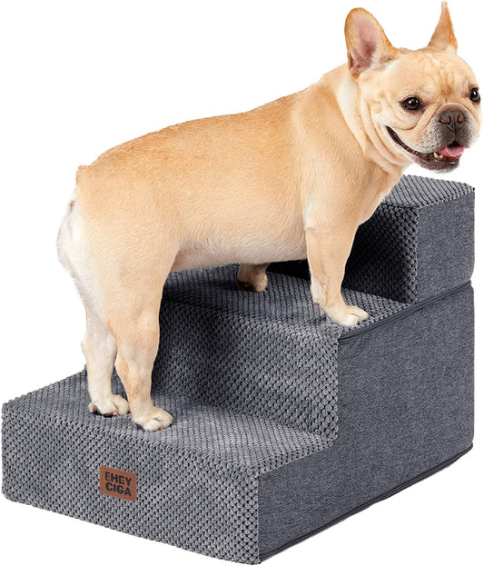 EHEYCIGA Dog Stairs for Small Dogs 13.5" H, 3-Step Dog Steps for Cats, Grey