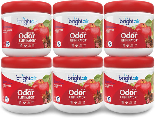 Bright Air 14 Oz. Super Odor Eliminator, for Medium-Size Spaces, Fresh Apples & Spice Scent, Case of 6, Lasts up to 90 Days Each