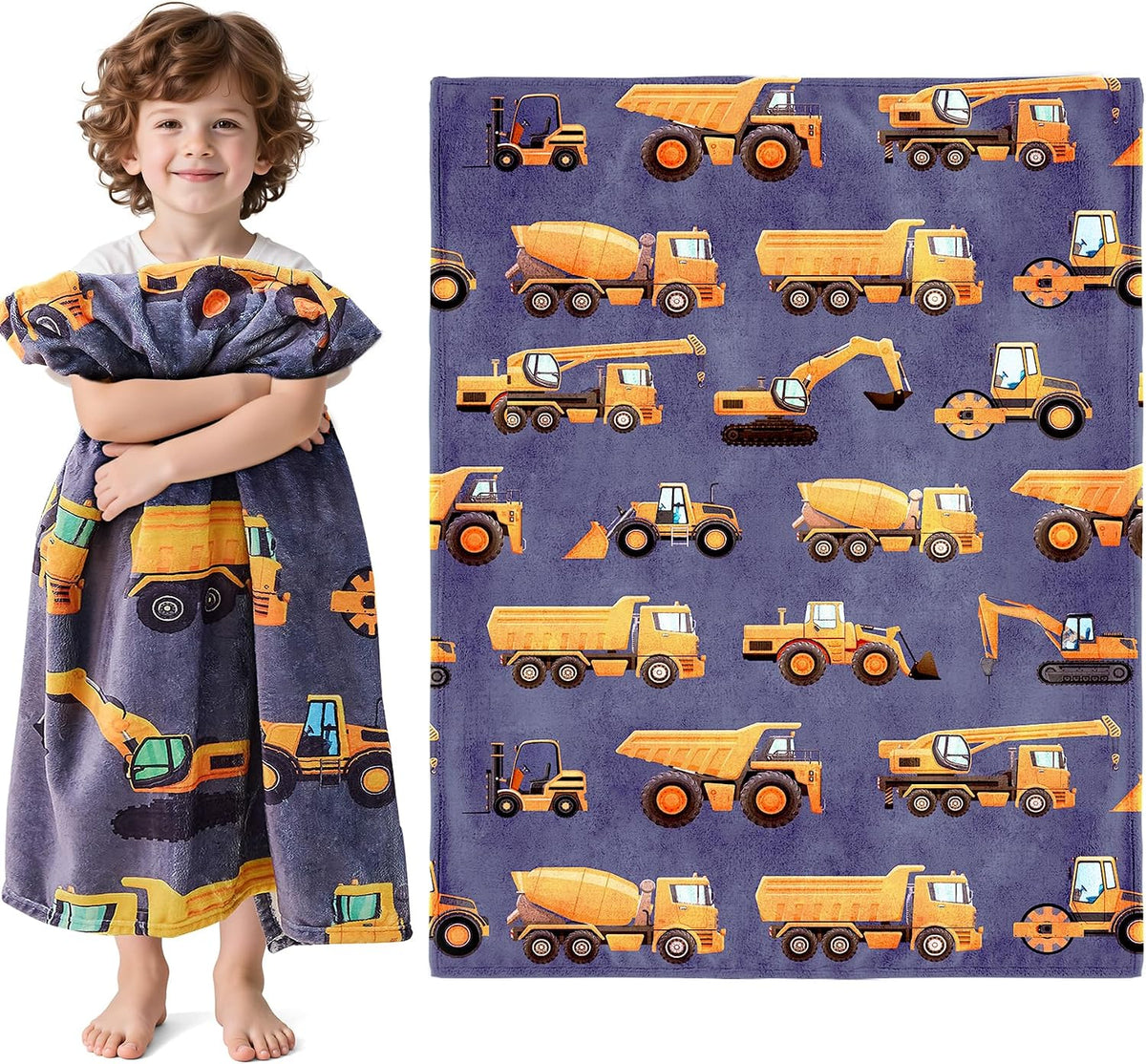 Wajade Kids Construction Truck Blanket for Boys Soft Fleece Kids Blanket for Couch Sofa Bedroom 3D Vehicles Excavator Cars Throw Blanket 50"X60"