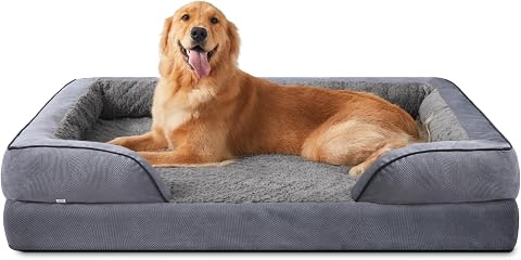 JOEJOY Orthopedic Dog Beds Large Sized Dog, XL Egg-Crate Memory Foam Pet Couch Bed with Bolster Sides, Waterproof Lining, Removable Washable Cover & Non-Slip Bottom, Grey