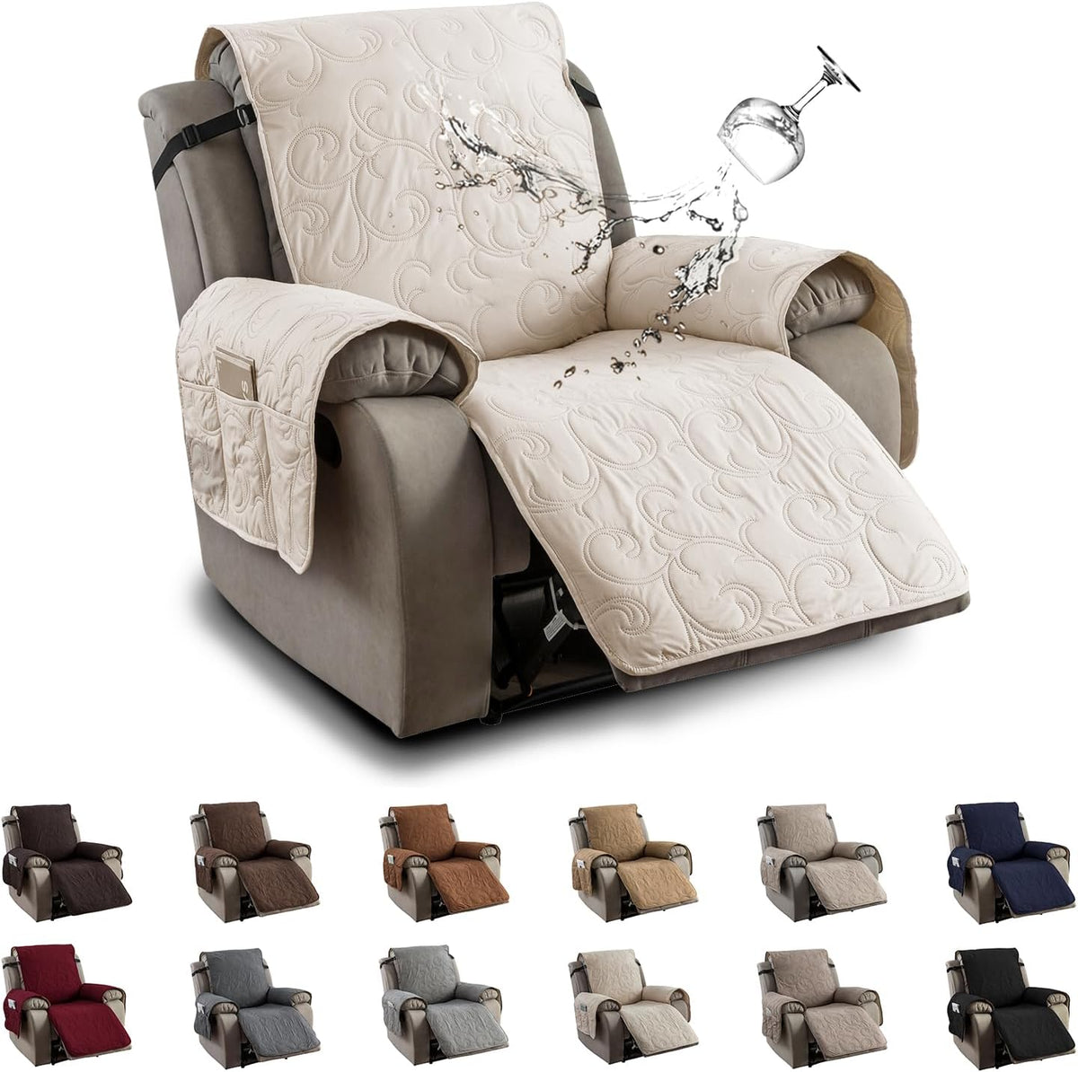 Waterproof Recliner Chair Cover, Non-Slip Washable Slipcover 23.6"