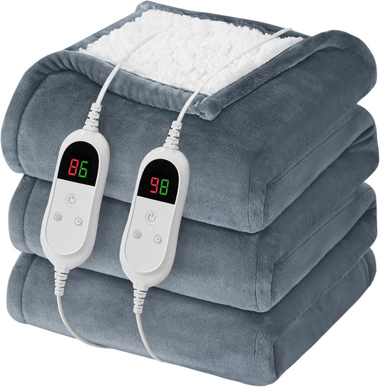 Heated Electric Blanket Queen Size, Dual Control 84" X 90“, Ash Gray