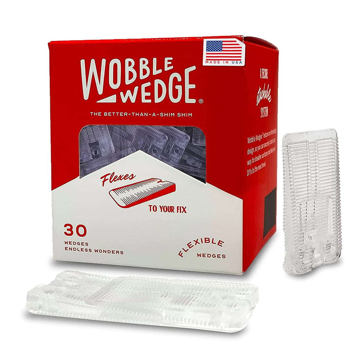 Wobble Wedge Flexible Plastic Shims, Leveling Wedges, Clear, 30-Pack