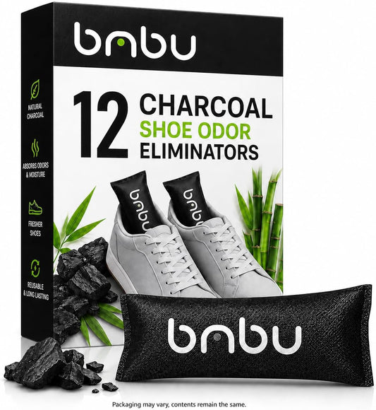 Bmbu Activated Charcoal Shoe Deodorizer Inserts - Natural Bamboo Alternative to Odor Eliminator Balls for Sneakers, Gym Bags - Smell Absorber/Air Freshener for Sports Bag, Drawer, Cat Litter