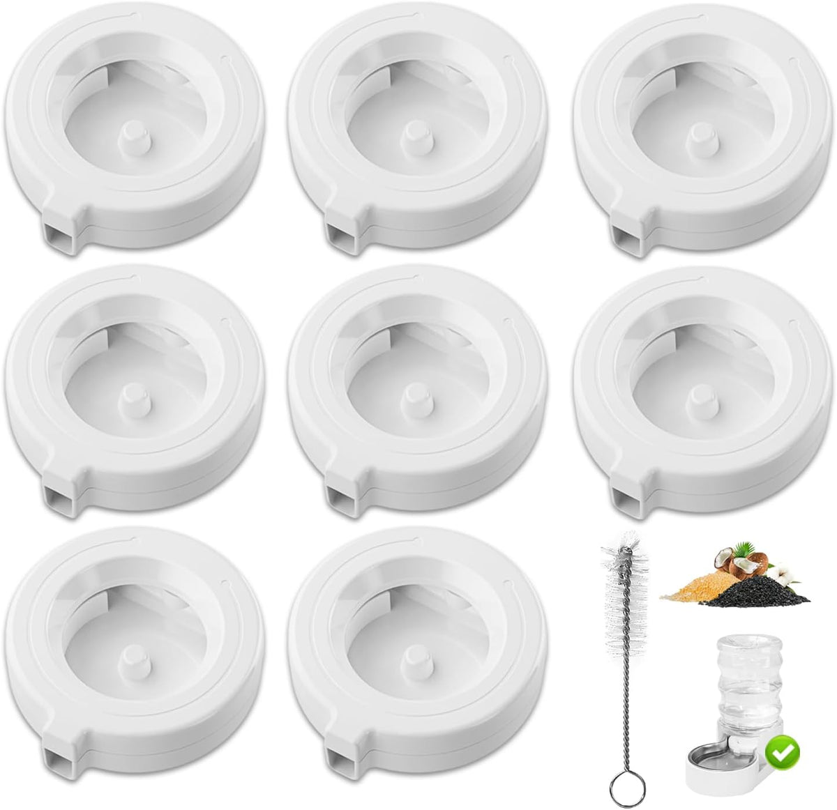 Pet Water Dispenser Replacement Filter, Filters for 3L/3.6L/4.6L/6L/8L Gravity Automatic Dog Water Fountain, Auto-Refill Pet Waterer Filter Replacement, 8 Filters with 1 Brush