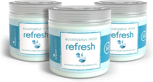 Wipex Odor Eliminator for Home - Eucalyptus & Mint Odor Absorber, 15 Oz Gel Jar, Long-Lasting Freshness, Ideal for Rooms, Offices, and Yoga Studios, Effective Odor Eliminator, 3Pk