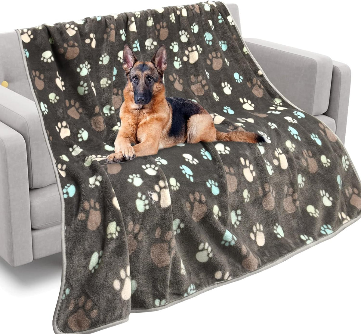 Rezutan Upgraded Flannel Blankets for Large Dogs & Cats, Grey 60" X 50"