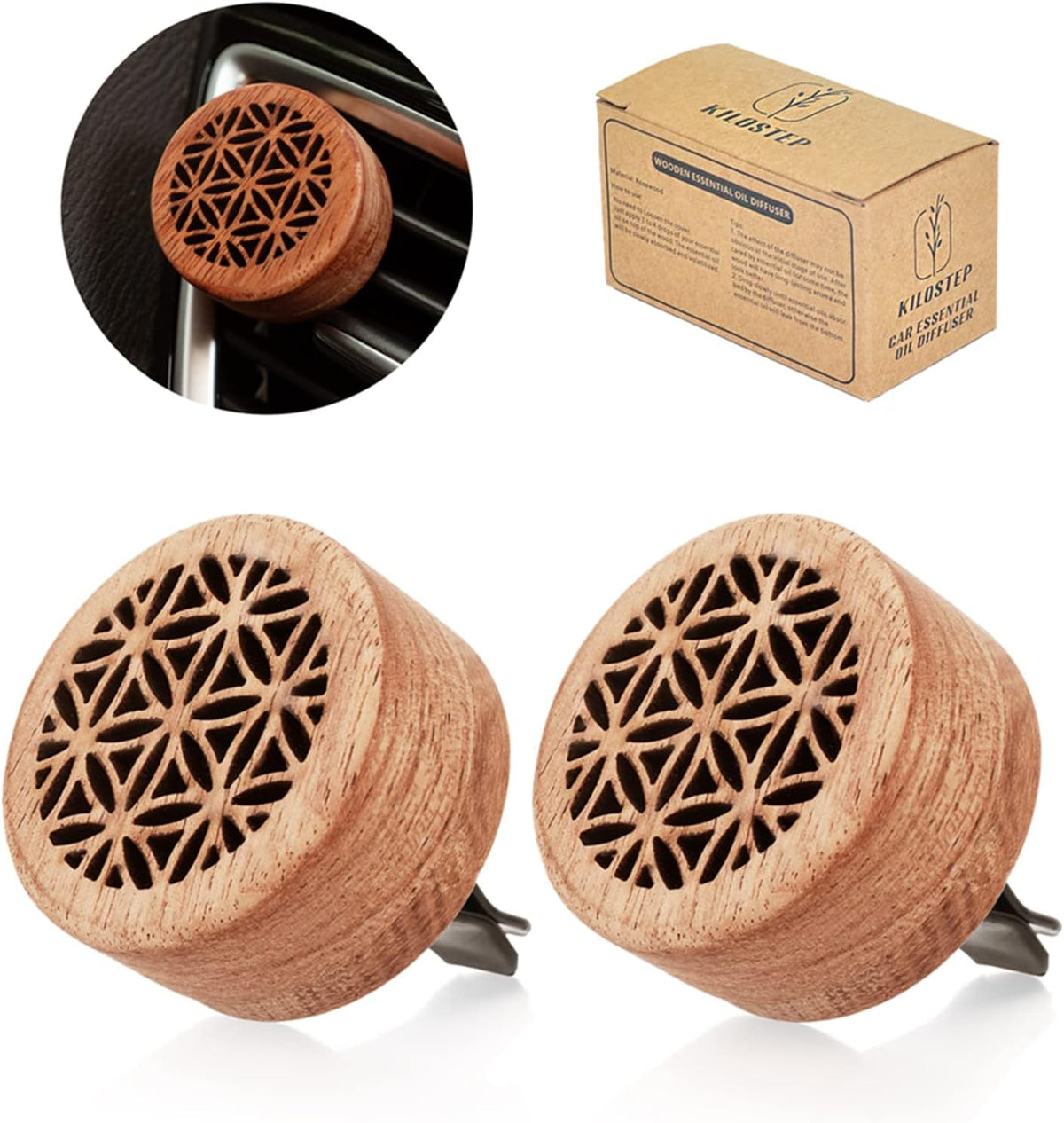 Essential Oil Car Diffuser, 2 PCS Car Aromatherapy Wood Diffuser with Vent Clip