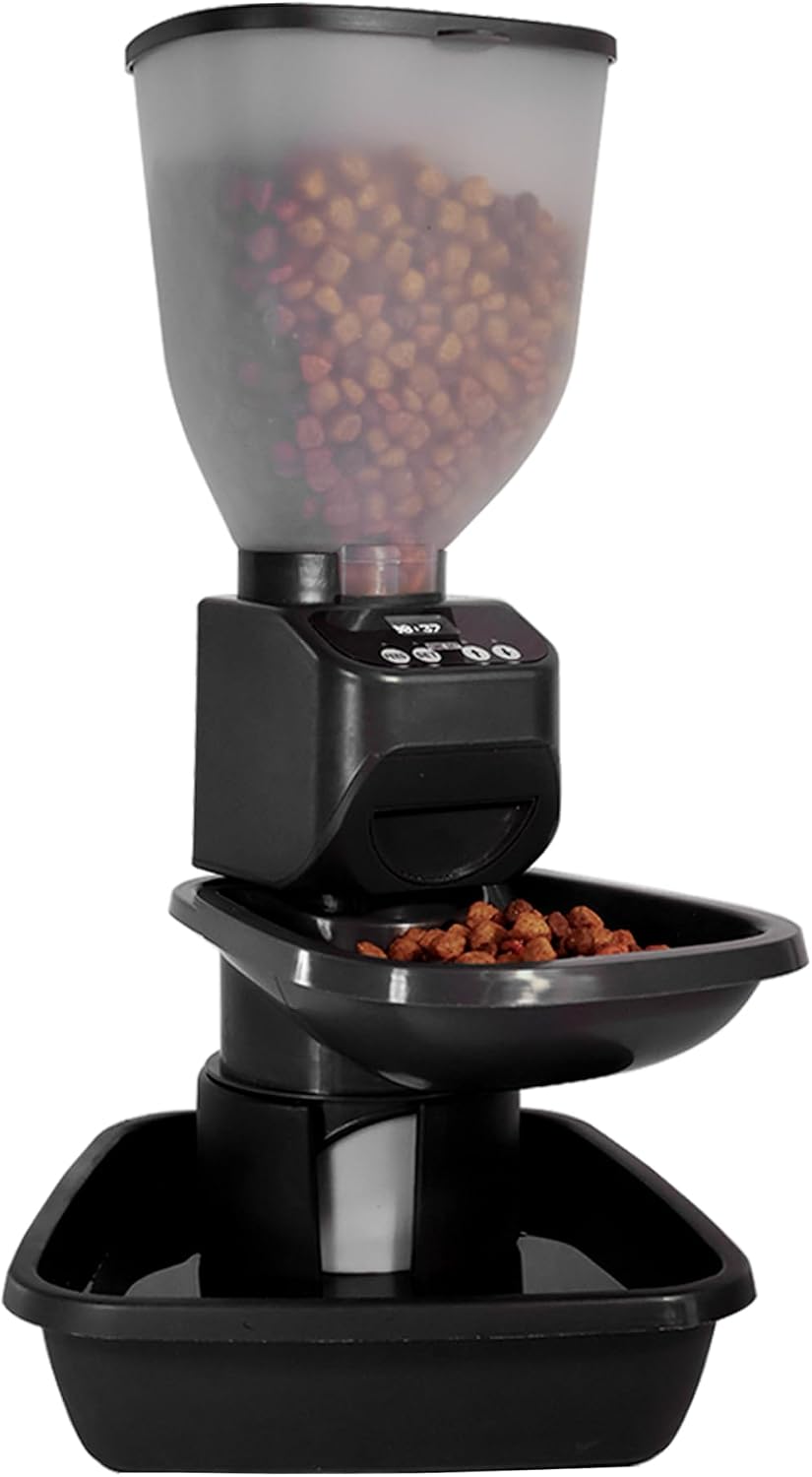 Feeding Friend® Automatic Dog & Cat Food Feeder with Water Dispenser, Smart Pet Feeder with Portion Control, OLED Display, Anti-Jam Design, Battery Operated, Medium Pets 15–30 Lbs, Taupe