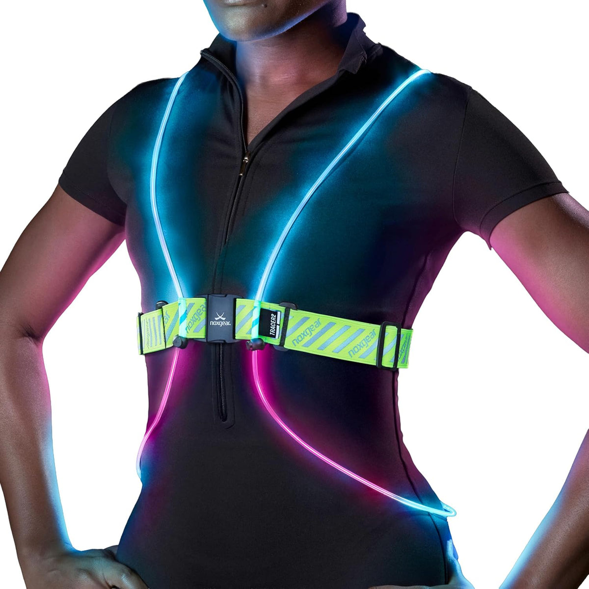 Noxgear Tracer2 Multicolor Light up and Reflective Running Vest | Rechargeable, Ultra-Bright Running Lights for Runners