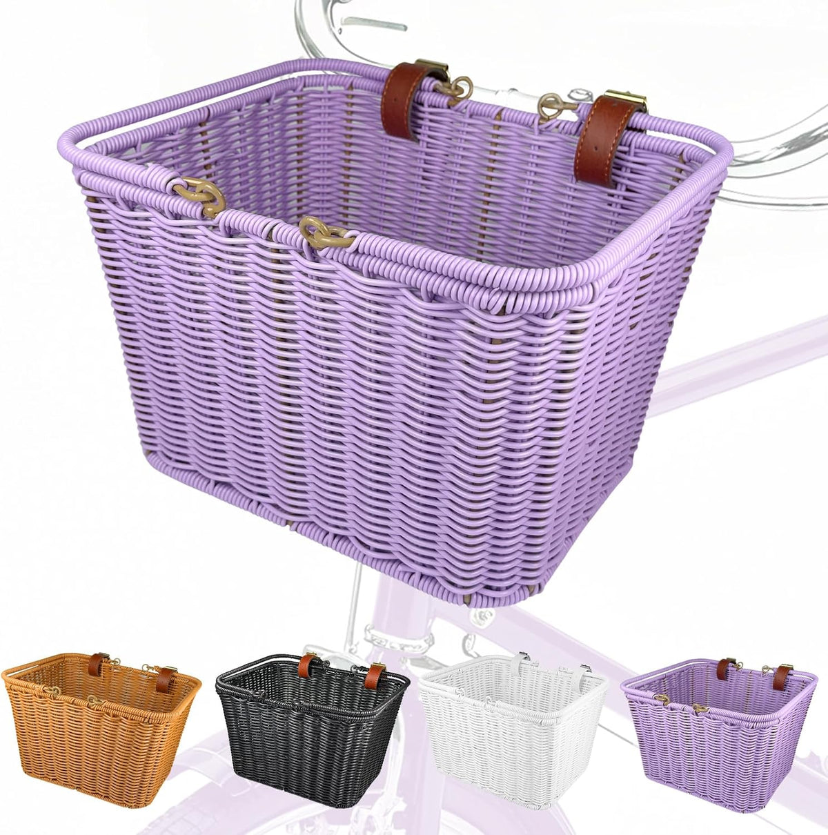 Hand-Woven Wicker Adult Front Bike Basket with Leather Straps