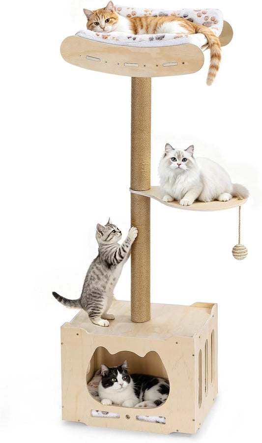 4In1Tall Cat Scratching Post with Window Perch,Indoor Sisal Cat Tree