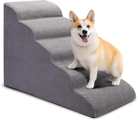 Ciwivoki Dog Stairs for Bed and Couch, Non-Slip 5-Step Pet Stairs, 24" High Sofa Foam Dog Ramp - Best for Small Pets, Dogs and Cats with Joint Pain