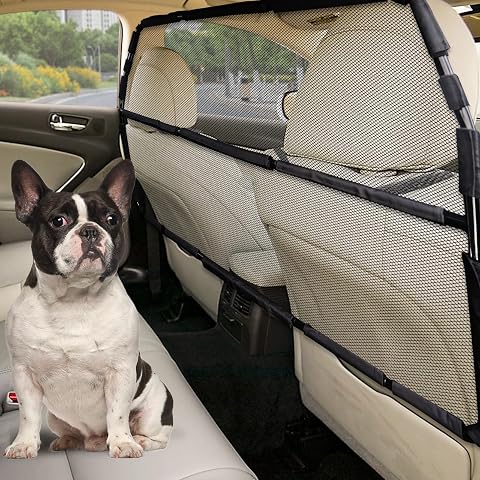 Gtongoko Dog Car Barrier for SUV, Heavy Duty Steel Wire Mesh Pet Divider for Vehicles Adjustable Universal Fit Dog Travel Barrier for Cars Trucks & Suvs, Cargo Area Safety Gate with Elastic Ropes