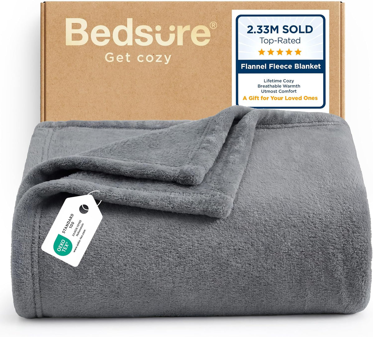 Bedsure Gentlesoft Fleece Blanket Twin Size Grey - 300GSM Lightweight Plush Fuzzy Cozy Soft Warm Blanket for Bed, Sofa, Couch, Travel, Camping, 60X80 Inches