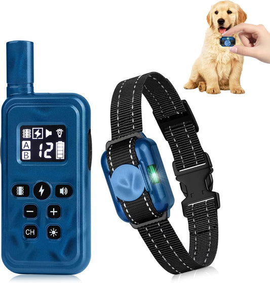 Ultra-Small Dog Shock Collar, Ultra-Thin & Light Dog Training Collar with Remote for Small Dogs 5-15Lbs & Medium Large Dogs, 2000Ft Range, Waterproof, Rechargeable,Blue