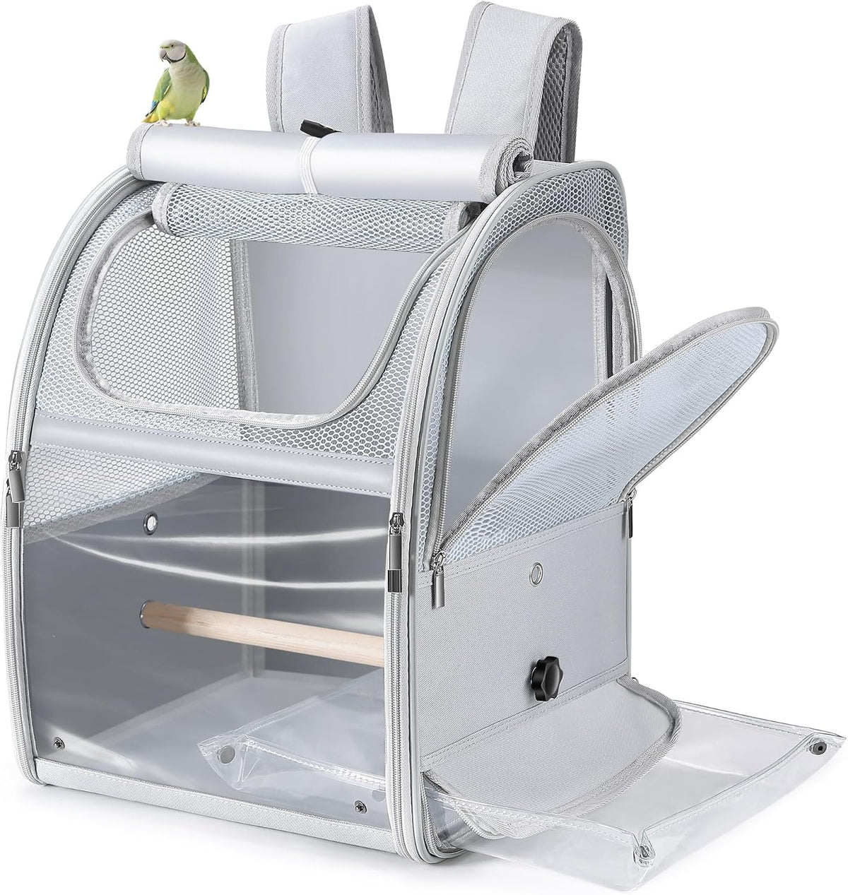 Sanmoncare Bird Backpack Carrier, Water Repellent Fabric Cockatiel Travel Bag with Stand, Lightweight and Portable Travel Cage for Parrot, Bird Travel Carrier