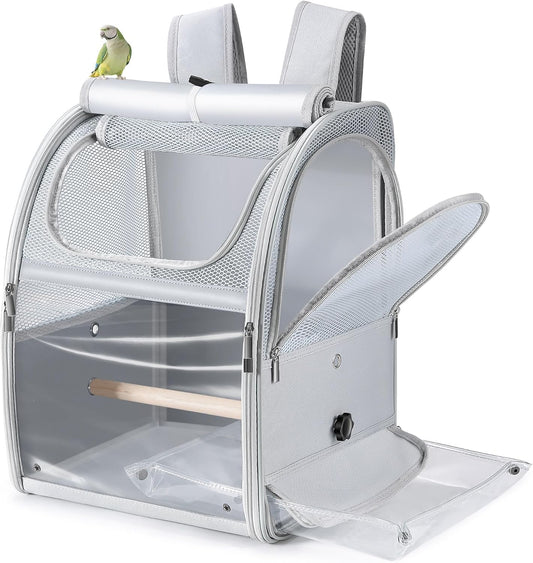 Sanmoncare Bird Backpack Carrier, Water Repellent Fabric Cockatiel Travel Bag with Stand, Lightweight and Portable Travel Cage for Parrot, Bird Travel Carrier
