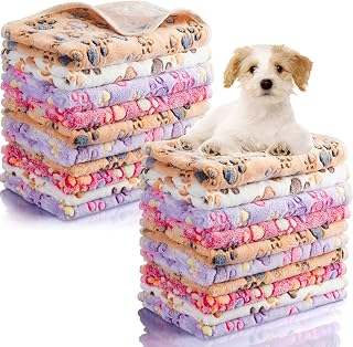 Chumia 40 Pcs Dog Blankets, Pink, White, Brown, Purple, Paw