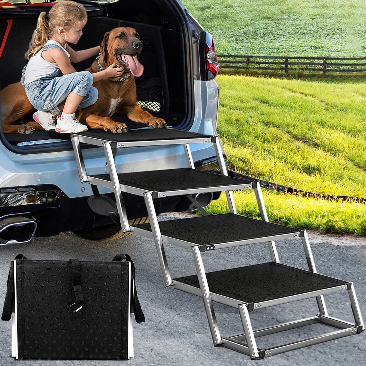 Joyrally Extra Wide Dog Stairs for Large Dogs, 20" Wide 4-Step Car Steps