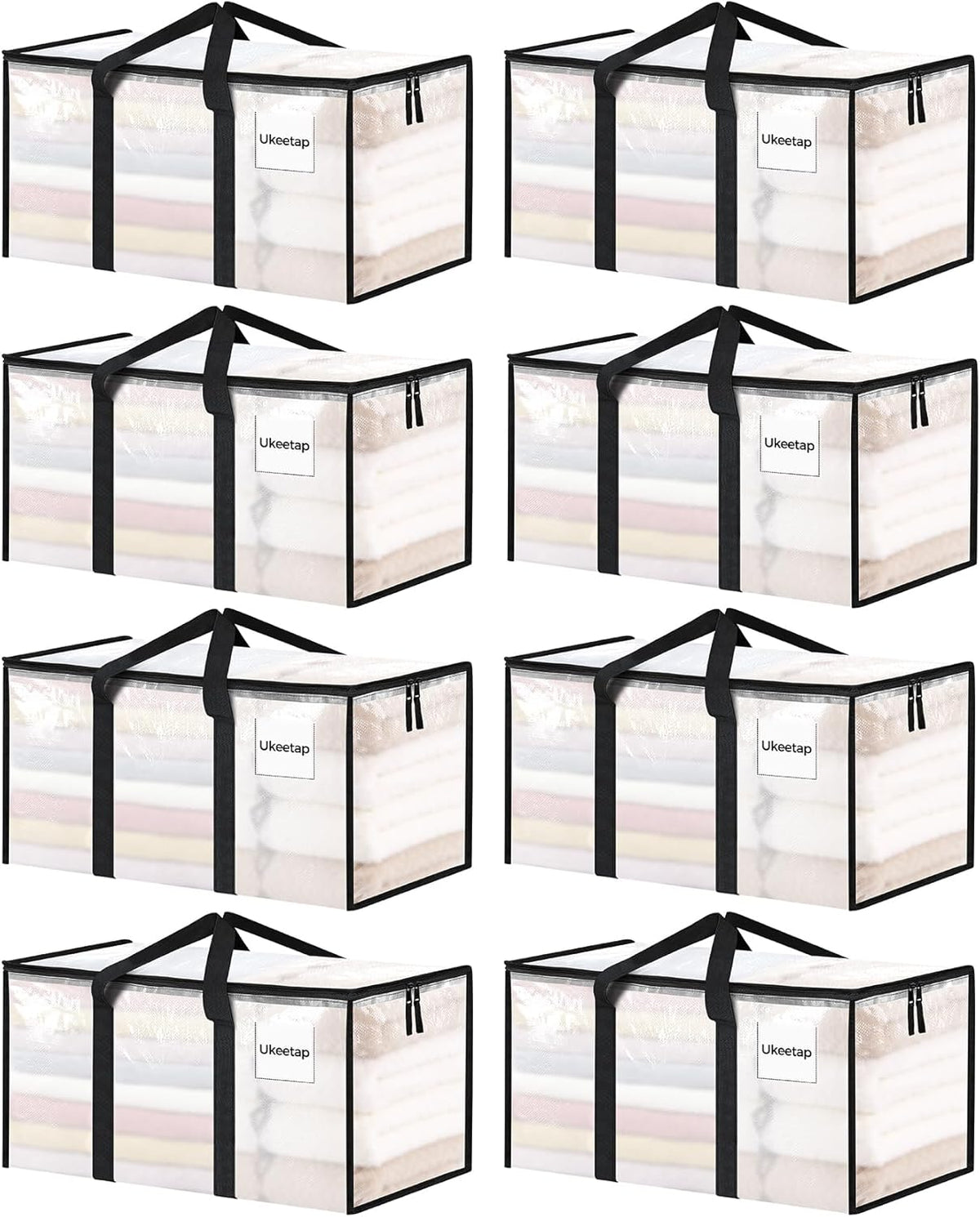 Ukeetap 8 Pack Extra Large Clothes Storage Bins with Lids, Clear