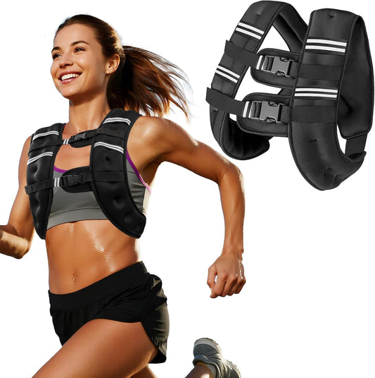 Zikopomi Weighted Vest Woman Man, 6Lb/8Lb/12Lb/16Lb/20Lb/25Lb/30Lb Weight Vest with Reflective Stripes for Workout, Strength Training, Running, Fitness, Muscle Building, Weight Loss, Rucking Vest